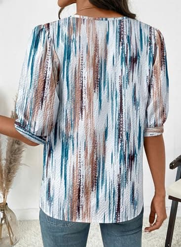 Dokotoo Spring Tops for Women 2026 Short Sleeve Button Down Shirts Dressy Casual Blouses Dress Shirt Office Work Clothes Business Casual Tops Boho White Shirt Medium - Thumbnail 2