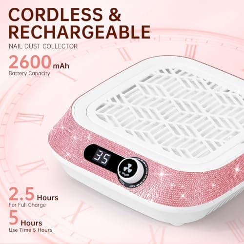 CHRISTINE SHELLY Nail Dust Collector, Rechargeable Dust Collector Nail Tech, Powerful Vacuum Fan Vent Dust Extractor Dust Suction Machine for Acrylic Nails Polishing Salon & Home - Thumbnail 2