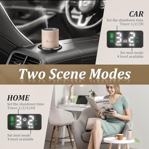 Waterless Diffuser for Essential Oil - Aroma Diffuser for Home with Battery Indicator, Portable Smart Scent Air Machine 1/2/3 & Continuous Mist, Timing & Auto-Off Function (Pink) - Thumbnail 2