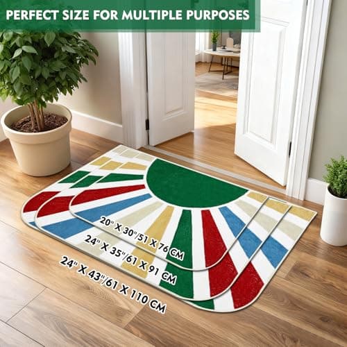 BLESWIN Bathroom Rug Mat 20x30, Soft Fluffy Rainbow Sun Bath Mats for Bathroom, Non Slip Machine Washable Bathmat for Shower Floor Tub Sink, Leaf Green - Thumbnail 2