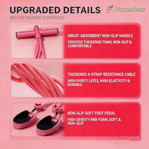 FRAWENLECO Fitness Resistance Bands with 4 Tube Pedal Ankle Puller, Elastic Yoga Pedal Stretch Band for Exercise, AB Training, Sit Up Equipment(Pink) - Thumbnail 3
