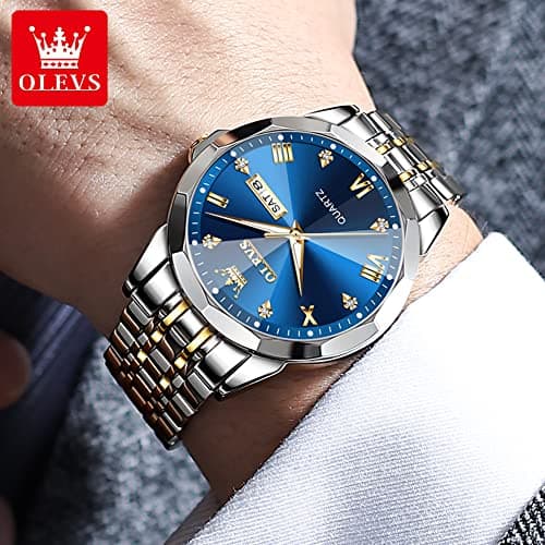OLEVS Watches for Mens Silver Watches for Men Luxury Blue Mens Watch Diamond Dial Stainless Steel Watch for Men Reloj para Hombre - Thumbnail 6