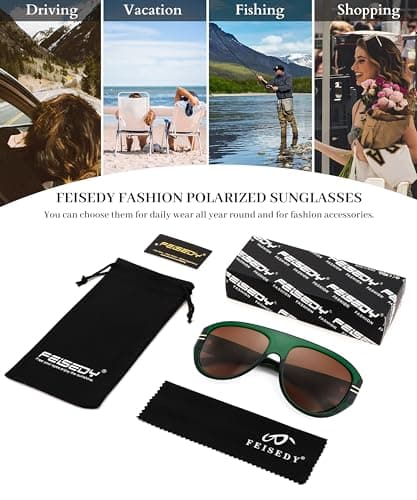 FEISEDY Retro Polarized Oversized Sunglasses for Men Women Trendy 70s Vintage Plastic Frame Sun Glasses B4150 - Thumbnail 6