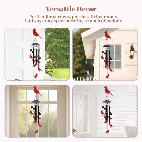 Ptazucv Cardinal Wind Chimes for Outside, Black Metal Windchimes Outdoors, Cardinals Gifts for Women/Men, Garden/Yard Decor, Memorial/Birthday Gifts for Grandma/Mom, Durable Chimes for Outdoors - Thumbnail 4