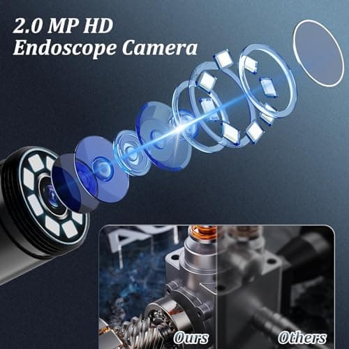 Endoscope Camera with Light, 1920P HD Borescope with 8 Adjustable LED Lights, 16.4ft Semi-Rigid Snake Camera, IP67 Waterproof 7.9mm Inspection Tools for iOS and Android - Thumbnail 2