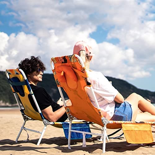 SUNNYFEEL Lounge Beach Chair for Adults with Face Hole, Backpack Reclining Beach Chairs Lay Flat, Sun Face Down Tanning Chair, Portable Folding Camping Cot for Outside Pool, Sunbathing, Reading - Thumbnail 4