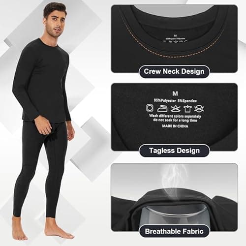 SIMIYA Mens Thermals Long Sleeve Undershirt Warm Fleece Lined Base Layer Thermal Tops Long John Shirts for Men BK+GR 3XL - Thumbnail 4