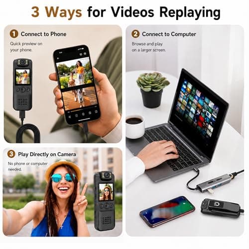SixBondsCam 4K Body Camera with Audio and Video Recording, 128GB Wearable Mini Body Cam with Magnetic Clip, Hands-Free POV Camera for Work, Cycling, Travel, Driving & Daily Recording - Thumbnail 6