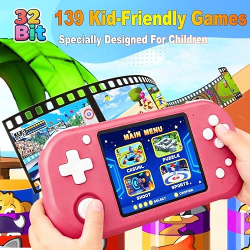 Beijue Handheld Game for Kids with 3.5'' IPS Screen 139 Preloaded 32 Bit Electronic Video Games, Portable Rechargeable Gaming Player Toy for Boys Girls Seniors Gift (Vivid Magenta) - Thumbnail 2