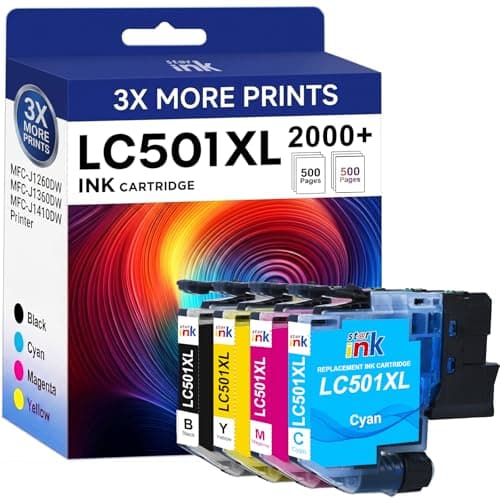 Starink LC501XL Ink Cartridges for Brother Printer Compatible for Brother LC501 Ink Cartridges LC501XL LC501 XL Fit for MFC-J1360DW MFC-J1410DW MFC-J1260W Printer -4 Pack Black Cyan Magenta Yellow