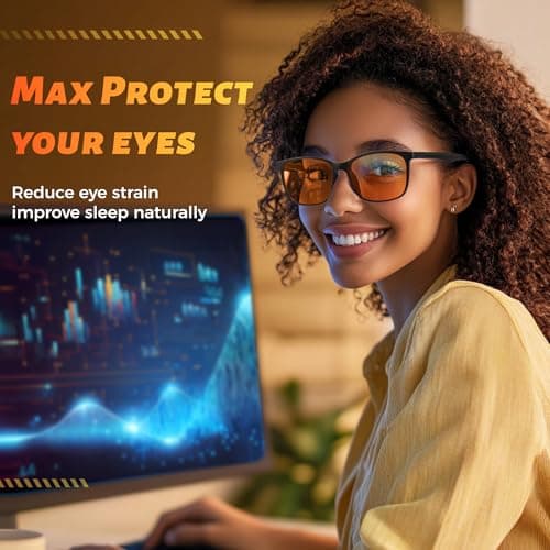 ANRRI Blue Light Glasses for Computer & Gaming - Amber Lenses Reduce Eye Strain Max Protection Sleep Glasses Mens and Women - Thumbnail 3