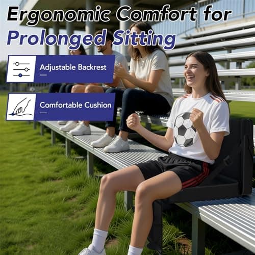 Stadium Seats with Back Support 2PACKS Adjustable Bleacher Chairs with Back and Cushion Bleacher Seat with Cup Holder, Carry Handle & Shoulder Strap for Outdoor Sports Events, Picnics,Large Black - Thumbnail 4