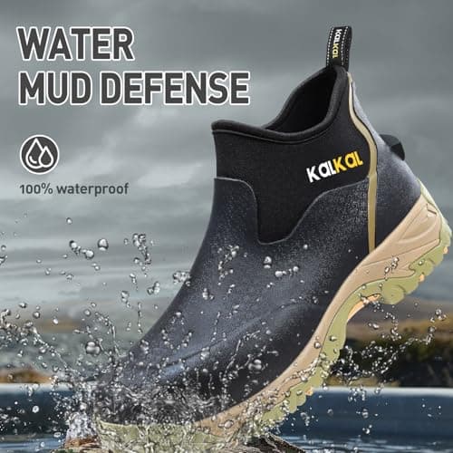 Kalkal Men's Rubber Boots, Waterproof Ankle Rain Boots, Insulated Working Booties with Comfortable Sports Sole, Outdoor Mud Boots for Yard Chore (Seaweed Mocha,Size9) - Thumbnail 6