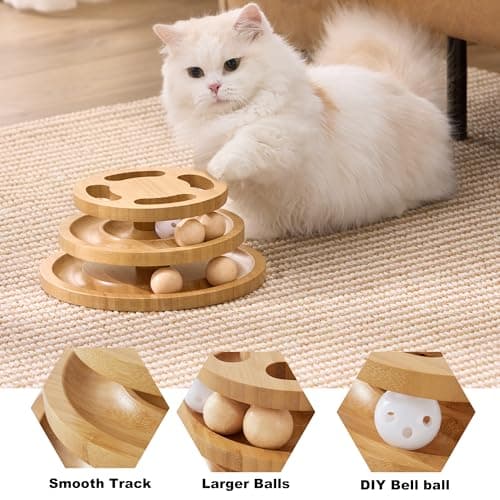 ZOMISIA Cat Ball Track Toy with Puzzle Top, Wooden Cat Toys for Indoor Cats with Spinning Balls, Interactive Large Cat Ball Tower for Kitten Kitty Exercise Mental Physical - Thumbnail 4