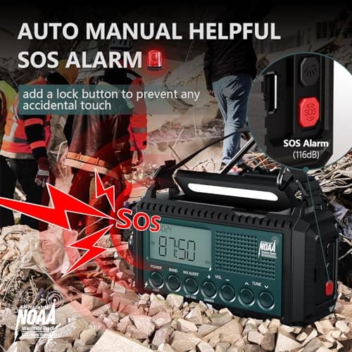 NOAA Emergency Weather Radio with Auto Alerts, 5000mAh Solar Hand Crank AM/FM/SW Shortwave Radio with Flashlight, Reading Lamp, Phone Charger, SOS Alarm, Survival Gear, Time Clock & Large LCD Display - Thumbnail 2