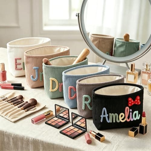 Personalized woven travel makeup bag, with extra-large capacity and thick inner lining, crafted with embroidery technique. It is convenient to carry and is a must-have bag for women on the go. - Thumbnail 6
