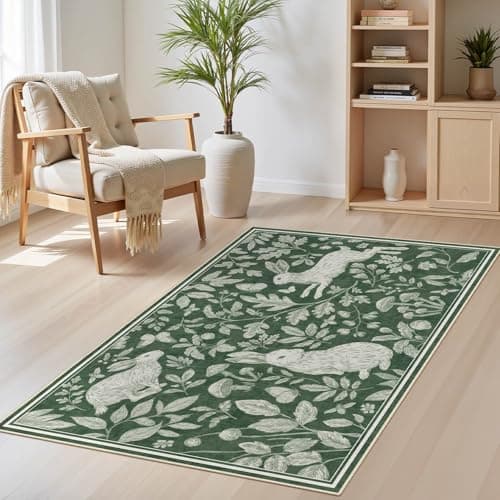 Vintage Living Room Area Rug 3x5 - Large Soft Washable Oriental Traditional Distressed Farmhouse Rugs for Bedroom - Indoor Floor Accent Carpet for Home Office House Decor -Easter Green