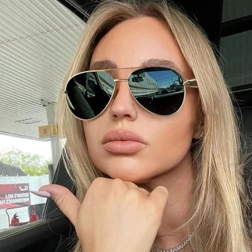 SODQW Gold Aviator Sunglasses for Women Men Trendy Designer Metal Sun Glasses with UV400 Metal Frame Ladies Shades - Thumbnail 2