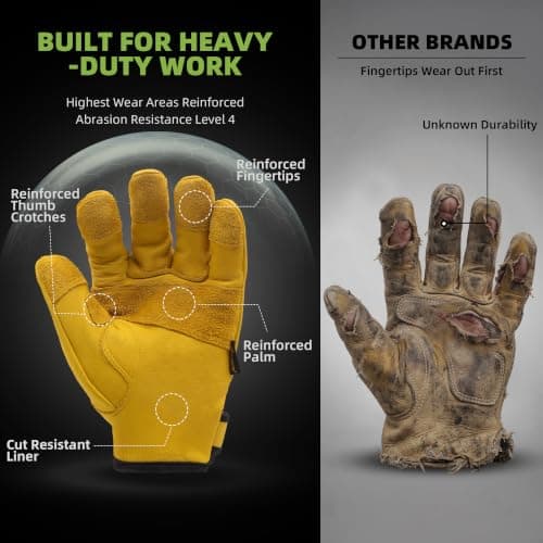 Schwer ANSI A9 Cut Resistant Leather Work Gloves, PM3401 Cut Proof Gloves, Reinforced Fingertips & Palm Cowhide Work Gloves for Construction, Welding, Metalwork, Woodwork & Outdoor Gardening Work, XXL - Thumbnail 2