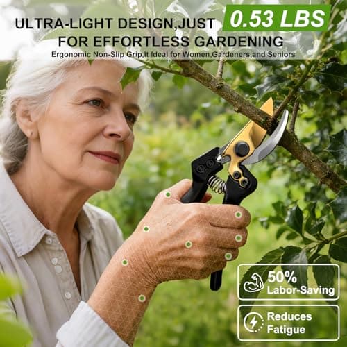 Pruning Shears for Gardening Heavy Duty Bypass Garden Shears With SK5 Steel Blade Professional Hand Pruners Clippers Sharp Scissors Tools for Weak Hands Yard Rose Flower Snip Trimming Plant Branches - Thumbnail 3