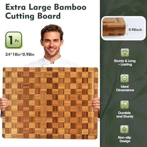 XXXLarge Bamboo Cutting Boards Charcuterie Board Best Non Toxic Large Butcher Block Heavy Duty Book Checkered Wood Cutting Boards for Kitchen Solid End Grain Wood Chopping Board - Thumbnail 2
