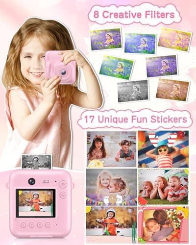 Kids Camera Instant Print, 48MP Selfie Digital Camera for Kids Christmas Birthday Gifts, 1080P Instant Print Cameras with Print Paper, 32GB Card, Toddle Toy for 4 5 6 7 8 9 Year Old Boys Girls-Pink - Thumbnail 5