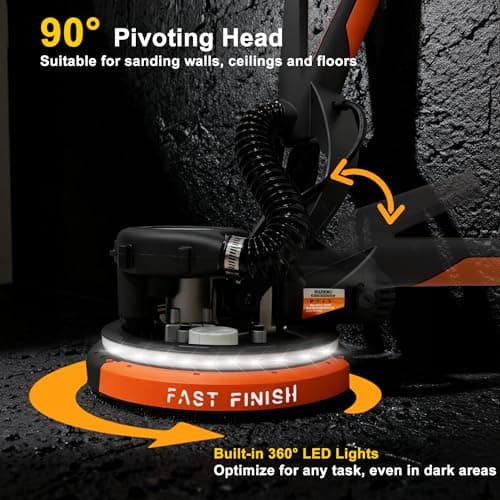 CUBEWAY Electric Drywall Sander with Vacuum Dust Collection, 780W Powerful 7-Speed Popcorn Ceiling Removal Tool with LED Light for Dust-Free Sanding on Walls, Ceilings, Floors - Thumbnail 4