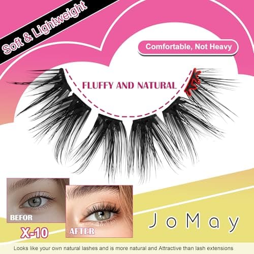 JoMay Self-Adhesive Eyelashes, Press on Lashes No Glue Needed, Glueless Pre-Glued D Curl Cluster Lashes for Beginners, No Residue, Pre-Separated L/R Eye, 1-Step DIY, 120PCS (X10) - Thumbnail 2
