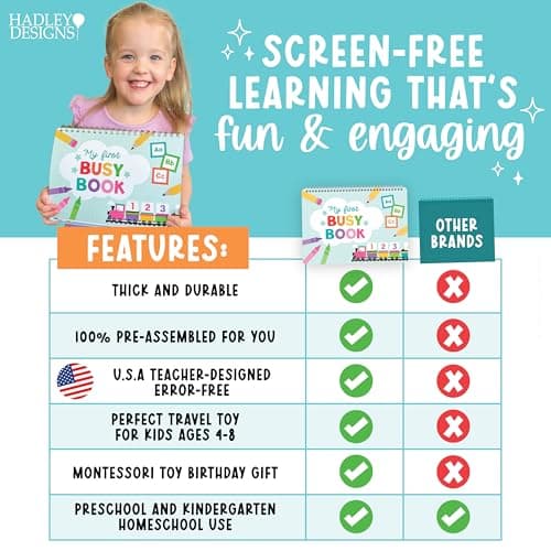 Hadley Designs My First Busy Book Toddlers 3-5, Montessori Preschool Learning Activities Age 4-5, 174 Pcs Velcro Busy Book, Travel Toys Airplane Car Quiet Time, Sensory Toys, Toddler Birthday Gift - Thumbnail 4
