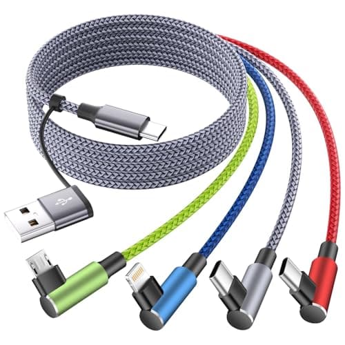 USB A/C to USB C Right Angle Cable, 90 Degree Type-C Braided Charging Cord 5FT, 4 in 2 USB Charging Cable,Universal Phone Charger Cord with Type-C,Micro USB,IP Port for iPhone17/16 Android Phones Pad - Image 1