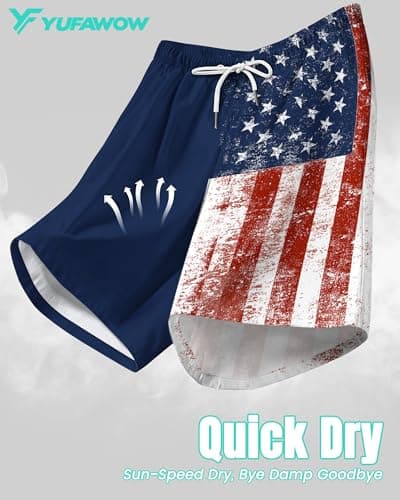 9 Inch 9in Men Swim Trunks Compression Liner Quick Dry Drawstring Male Swimwear Swimsuit Swimtrunks Boardshorts Bathing Suit Fair Beach Water Shorts Mesh Pocket Lined Inseam Harbor American - Thumbnail 5