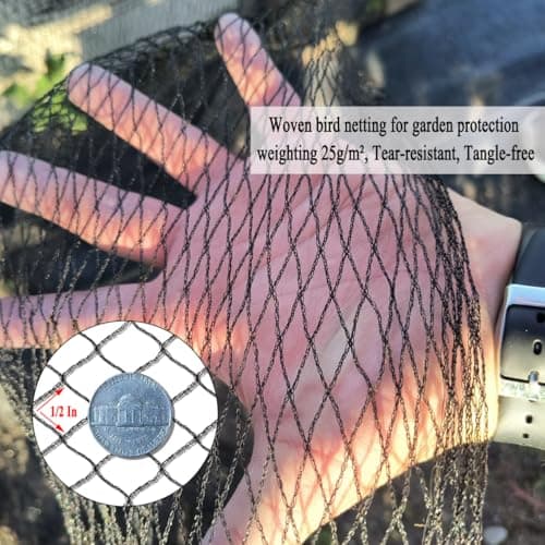 Junflying Bird Netting, 10x10 FT – 1/2" Mesh, Woven Garden Netting Against Birds, Deer, Rabbits, Small Animals, Mesh Net Roof Cover for Bed, Vegetables, Fruit Tree, Blueberry Bush & Strawberry Plant - Thumbnail 2