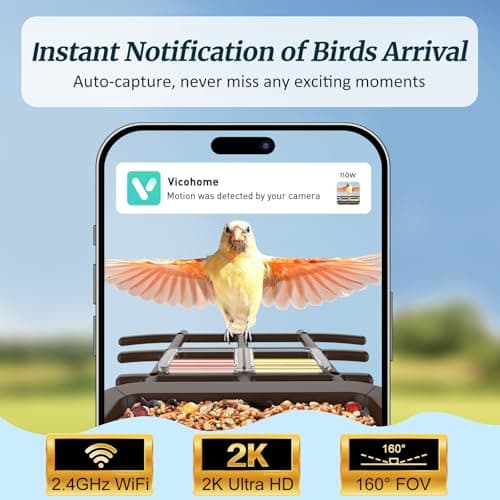 Bird Feeder with Camera, Solar Powered Smart Bird Feeder Camera Outdoor, 2K HD Live Video, Motion Detection Alerts, 2.4GHz WiFi, IP65 Waterproof, Bird Watching Gift for Backyard - Thumbnail 4
