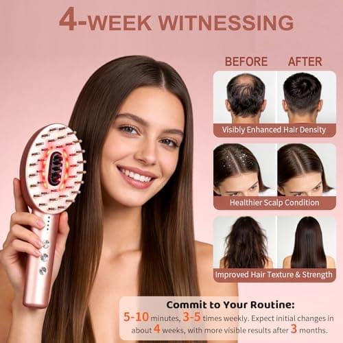 ABVOT 3-in-1 Electric Scalp Massager with Hair Oil Applicator, Red & Blue Light Modes, Vibrating Massage Tool for Scalp/Face/Body Relaxation, Portable Scalp Massager Brush for Travel (Rose Gold) - Thumbnail 4