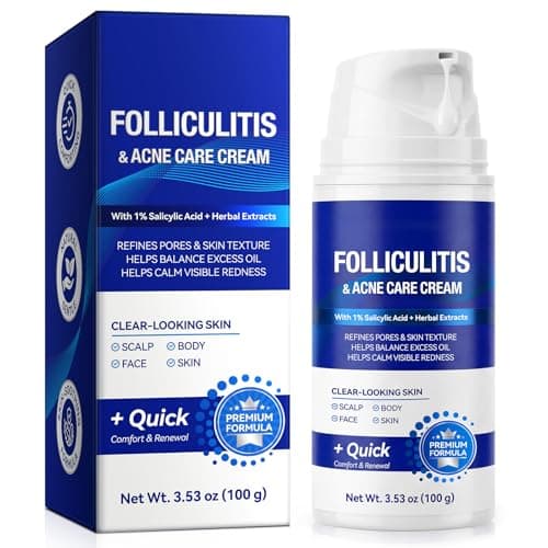 Acne Treatment for Face, Folliculitis Cream with 1% Salicylic Acid for Cystic – Multi-Purpose Gentle Herbal Formula for Scalp, Face & Body – Soothes Redness, Helps Prevent New Pimples, Fast Acting - Image 1