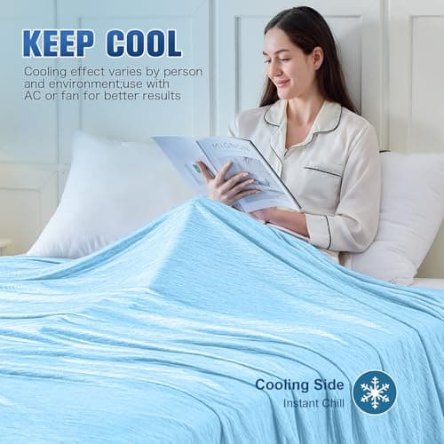 KMUSET Cooling Blanket King Size (90"x108"), Double Sided Summer Cooling Blankets for Hot Sleepers & Night Sweats, Lightweight Blanket for Sofa Bed Couch & Bedroom, House Warming Gifts Powder Blue - Thumbnail 5