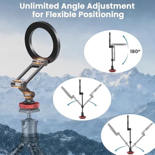 LOXP Magnetic phone tripod mount with Cold Shoe,Adjustable Rotatable Aluminum Alloy phone mount for camera, Phone Tripod Holder Adapter with 1/4" Screw, Compatible with iPhone 17/16/15/14/13/12 Series - Thumbnail 4
