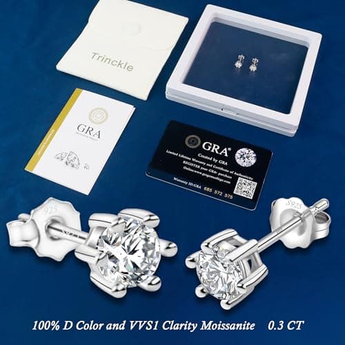 Trinckle Moissanite Earrings for Men, Hypoallergenic Sterling Silver Lab Created Diamond Earrings Women Moissanite Studs 0.3CT Moissanite Jewelry as Second Hole Earrings for Daughter Birthday Gifts - Thumbnail 4