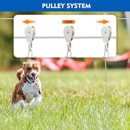 LUFFWELL 100FT Dog Runner for Yard with 15FT Tie Out Cable - Heavy Duty Trolley System for Large Dogs Up to 250LBS, Backyard/Park/Camping Use (Silver, 100FT+15FT) - Thumbnail 5