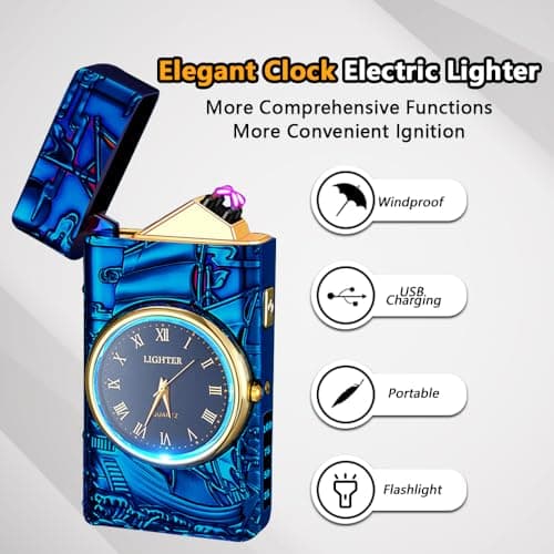 RSBYE Watch Lighter Dual Arc Plasma Electric Lighters USB Rechargeable Lighters with LED Battery Display Cool Lighter with Clock & Flashlight,Unique Gift for Men and Women (Boat Blue) - Thumbnail 3