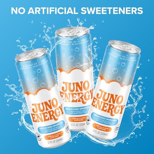 JUNO ENERGY Unflavored Sparkling Energy Drink - Sugar Free, 125mg Organic Caffeine from Green Coffee Beans with Celtic Salt, Potassium & Calcium for Hydration & Energy - 12 Pack - Thumbnail 6