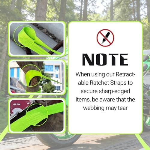 Retractable Ratchet Straps (2-Pack) - Heavy Duty Auto Slow Retraction Tie Down Straps - 1 Inch x 13 Feet (1,800lb Break Strength) for Truck, Cargo Trailer, Motorcycle, ATV, UTV - Green - Thumbnail 4