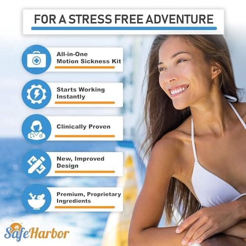 Sea Sickness Kit for Cruise | Motion Sickness Wristbands + Ginger Patches | Non Drowsy Nausea Relief for Adults, Kids | Alaska Cruise Essentials, Travel Kit for Car, Airplane | 2 Bands + 10 Patches - Thumbnail 2