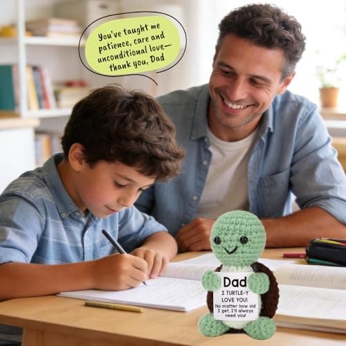 TuSuQing Dad Gifts from Daughter Son, Fathers Day Birthday Gifts Mini Funny Turtle with Love You Dad Fathers Day Card Christmas Handmade Positive Crochet Gifts for Stepdad Father in Law Daddy - Thumbnail 5
