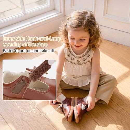 STQ Toddler Girls Dress Shoes Wide Toe Box Mary Jane Flats Ballet Wedding School Uniform Flower Ballerina Baby First Walking 6-12 12-18 Months Babies Casual with Zero Drop Brown Toddler Size 10 - Thumbnail 5