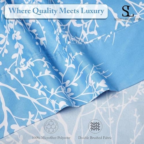 Spirit Linen home Full Size Sheets Set - Pure Microfiber 4 Piece Polyester Bed Sheets, Fitted Sheet & Pillow Cases - Full Sheets for All Seasons (Foliage Black/White, Full) - Thumbnail 4