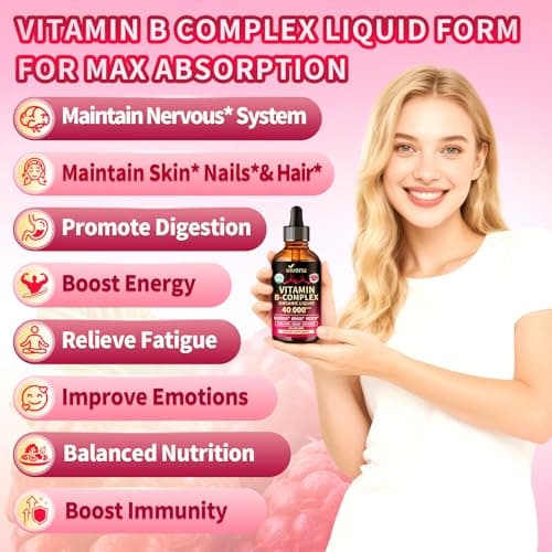 VivoNu Vitamin B Complex Liquid Drops, Methylated Vitamin B12 6000 mcg, B1, B6, B3, B5, B2, Folate, Biotin, Magnesium, Zinc, CoQ10 for Metabolism* & Energy Support, Raspberry Flavor - 2 Bottle - Thumbnail 2