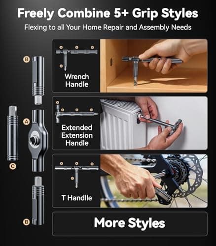 Wesdut 32in1 T Handle Magnetic Ratchet Screwdriver Set, [Freely Combine 5+ Grip Styles] Screw driver, Ratcheting Allen Wrenches Sets, Repair Tool Kit for Computer, Bicycles, Furniture, Electronics - Thumbnail 3