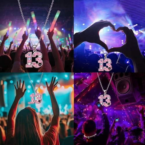 HBFKL Number 13 Dainty Necklace for Music Fans - Valentine's Gift Cute Cat Pink Glitter Enamel Pendant Jewelry, Trendy Gift for Music Lover Teen Girls & Women - Thumbnail 5