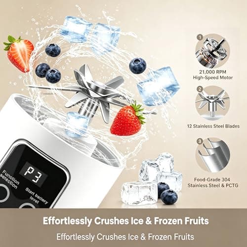 Portable Blender Electric USB-C,18OZ Portable juicer Shakes and Smoothies Blender, Citrus juicer,Small blenders, Comes with cleaning brush and straw,Smart time display,12 blades,with strong blending - Thumbnail 4